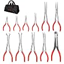 HAUTMEC Extra Long Needle Nose Pliers Set, 11PCS Long Reach Pliers Include 6-7" &amp; 11" Straight, Circle Nose, Diagonal, Flat Nose, Bent Nose Plier for Narrow Spaces, Automotive &amp; DIY Repairs