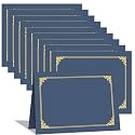 HAUTOCO 10 Pack Certificate Holders, Navy Blue Diploma Holders, Document Award Covers Certificate Folders with Gold Foil Border for 8.5x11 Letter Size