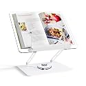 HAUTOCO Adjustable Acrylic Book Stand for Reading, 360° Rotating Base, Foldable Desktop Book Holder with Elastic Page Clips, Hands-Free Cookbook Stand for Laptop, Tablet, Recipe, Textbook, Music Score