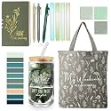Havawish 14 Pcs Book Lovers Gifts Tote Bag, Green, White Flowers