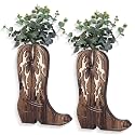 Havawish 2 Pcs Country Room Decor Western Cowboy Wood Boots, Rustic Brown