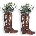Havawish 2 Pcs Country Room Decor Western Cowboy Wood Boots, Dark Brown