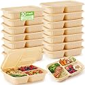 Havawish 30 Pack(60 Pcs) 3 Compartments Compostable Plates with Lids
