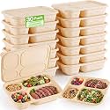 Havawish 30 Pack(60 Pcs) 4 Compartments Compostable Plates with Lids