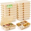 Havawish 30 Pack(60 Pcs) 5 Compartments Compostable Plates with Lids