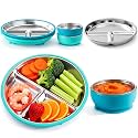 Havawish 4 Pcs Stainless Steel Baby Plates Bowls with Suction Set,Cyan