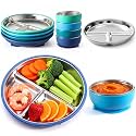 Havawish 8 Pcs Stainless Steel Baby Plates Bowls with Suction Set,Blue