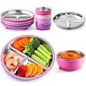 Havawish 8 Pcs Stainless Steel Baby Plates Bowls with Suction Set,Pink