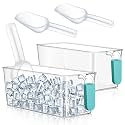 Havawish Ice Storage Bin and Flexible Scoop Set Plastic Freezer Bin with Pull Out Handle Storage Bucket Clear for Container with Scoop(Blue,10.83 x 4.92 x 4.33 in,Classic)