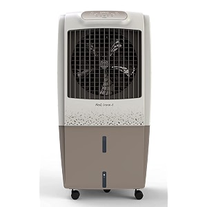 havells kool grande-i 86l desert air cooler for home  remote controlled  everlast pump  powerful air delivery  honeycomb pads  ice chamber low water alarm  heavy duty whitechampagne gold
