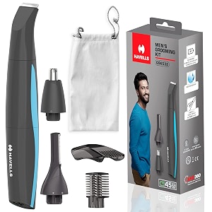 havells multi grooming kit gs6532 5-in-1 with protective combs rechargeable - all-in-one trimmer comes wth pouch corded electric grey - men