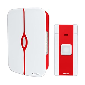 havells tango plastic wireless digital doorbell white and red