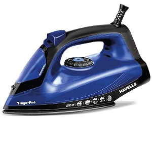 havells tinyo pro 1250 watt steam iron press with powerfull steam spray  horizontal amp vertical steaming function  self clean  2 years warranty blue