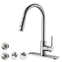 Havin Brushed Nickel,Stainless Steel Kitchen Faucet,High Arc,with Pull Down Sprayer,cUPC Cartridge,with 10 inch Deck Plate,fit for 1 or 3 Holes Sink,with A Spare Sprayer for Future Replace