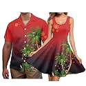 Hawaii Matching Couple Outfits Husband and Wife Clothing Fashionable Mens Casual Shirts Hawaii Dress with Soft Fabric
