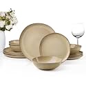 HaWare Dinnerware Sets, 12-Piece Stoneware Plates and Bowls Set, Dish Set for 4, Ceramic Dishware for Home Restaurant, Chip and Scratch Resistant, Microwave and Dishwasher Safe, Reactive Sandy Khaki