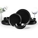 HaWare 12-Piece Stoneware Dinnerware Set for 4, Matte Black