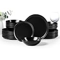 HaWare Dinnerware Sets, 24-Piece Stoneware Plates and Bowls Set, Dish Set for 8, Ceramic Dishware for Home Restaurant, Chip and Scratch Resistant, Microwave and Dishwasher Safe, Matte Black