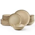 HaWare Dinnerware Sets, 24-Piece Stoneware Plates and Bowls Set, Dish Set for 8, Ceramic Dishware for Home Restaurant, Chip and Scratch Resistant, Microwave and Dishwasher Safe, Reactive Sandy Khaki