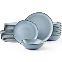 HaWare Dinnerware Sets, 24-Piece Stoneware Plates and Bowls Set, Dish Set for 8, Ceramic Dishware for Home Restaurant, Chip and Scratch Resistant, Microwave and Dishwasher Safe, Reactive Foggy Blue