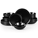 HaWare Plates and Bowls Set, Stoneware Dinnerware Sets, 24-Piece Hand-painted Dishware for 6, Ceramic Dish Set for Home Kitchen, Scratch Resistant, Microwave and Dishwasher Safe, Matte Black