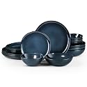 HaWare Plates and Bowls Set, Stoneware Dinnerware Sets, 16-Piece Hand-painted Dishware for 4, Ceramic Dish Set for Home Kitchen, Scratch Resistant, Microwave and Dishwasher Safe, Reactive Starry Blue