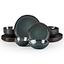 HaWare Plates and Bowls Set, Stoneware Dinnerware Sets, 16-Piece Hand-painted Dishware for 4, Ceramic Dish Set for Home Kitchen, Scratch Resistant, Microwave and Dishwasher Safe, Reactive Moss Green