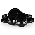 HaWare Plates and Bowls Set, Stoneware Dinnerware Sets, 16-Piece Hand-painted Dishware for 4, Ceramic Dish Set for Home Kitchen, Scratch Resistant, Microwave and Dishwasher Safe, Matte Black