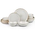 HaWare Plates and Bowls Set, Stoneware Dinnerware Sets, 16-Piece Hand-painted Dishware for 4, Ceramic Dish Set for Home Kitchen, Scratch Resistant, Microwave and Dishwasher Safe, Reactive Pearl White