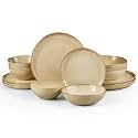 HaWare Plates and Bowls Set, Stoneware Dinnerware Sets, 16-Piece Hand-painted Dishware for 4, Ceramic Dish Set for Home Kitchen, Scratch Resistant, Microwave and Dishwasher Safe, Reactive Sandy Khaki