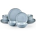 HaWare Plates and Bowls Set, Stoneware Dinnerware Sets, 16-Piece Hand-painted Dishware for 4, Ceramic Dish Set for Home Kitchen, Scratch Resistant, Microwave and Dishwasher Safe, Reactive Foggy Blue