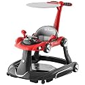 Baby Walker with Wheels, 7-in-1 Foldable Baby Walkers for Boys Girls 6-12 Months with Feeding Tray &amp; Music, Lights,Rocker,Sun Canopy, Bouncing Pedal, Adjustable Wheel Speed, Push Walker (Red)