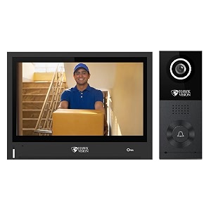 hawk vision network based video door phonebell with 834 inch lcd screen wired two-way intercom  instant phone visitor video call  night vision and remote access for advanced home security