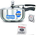 Hawkins Stainless Steel Wide Pressure Cooker 3L(HSS3W),Gasket(2-3L),Safety Valve, 3 L Induction Bottom Pressure Cooker (Stainless Steel)