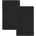 Hawmam Linen Black Bath Mats, 21 x 34 inches, Pack of 2-100% Ring Spun Cotton,[Not a Bathroom Rug] Banded Design, Highly Absorbent, Machine Washable for Bathroom Floor Towel