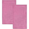 Hawmam Linen Pink Bath Mats, 21 x 34 inches, Pack of 2-100% Ring Spun Cotton,[Not a Bathroom Rug] Banded Design, Highly Absorbent, Machine Washable for Bathroom Floor Towel