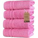 Hawmam Linen Hand Towels for Bathroom, Turkish Cotton, 4 Pack, Pink