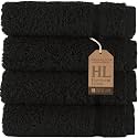 Hawmam Linen Wash Cloths, Turkish Cotton Washcloths, 4 Pack, Black