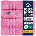 Hawmam Bath Linen Towels Large, Turkish Cotton, 4 Pack, Pink