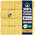 Hawmam Bath Linen Towels Large, Turkish Cotton, 4 Pack, Yellow