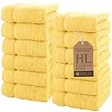 Hawmam Linen Wash Cloths, Turkish Cotton Washcloths, 12 Pack, Yellow