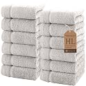 Hawmam Linen Wash Cloths, Turkish Cotton Washcloths, 12 Pack, Ice Silver