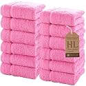 Hawmam Linen Wash Cloths, Turkish Cotton Washcloths, 12 Pack, Pink
