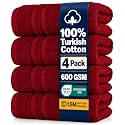 Hawmam Linen Hand Towels for Bathroom, Turkish Cotton, 4 Pack, Red