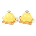 HAWOK Enameled Cast Iron Garlic Roaster with Bamboo Tray, 5-Inch, BBQ Grill Garlic Baker, Mini Cocotte, Set of 2, Yellow