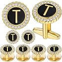 HAWSON 18K Gold Tone Initial Cufflinks for Men with Tuxedo Studs - Gift Boxed, Stylish Men's Jewelry Accessories for Weddings, Birthdays, Anniversaries, Father's Day