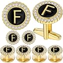 HAWSON 18K Gold Tone Initial Cufflinks for Men with Tuxedo Studs - Gift Boxed, Stylish Men's Jewelry Accessories for Weddings, Birthdays, Anniversaries, Father's Day