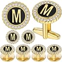 HAWSON 18K Gold Tone Initial Cufflinks for Men with Tuxedo Studs - Gift Boxed, Stylish Men's Jewelry Accessories for Weddings, Birthdays, Anniversaries, Father's Day