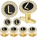 HAWSON 18K Gold Tone Initial Cufflinks for Men with Tuxedo Studs - Gift Boxed, Stylish Men's Jewelry Accessories for Weddings, Birthdays, Anniversaries, Father's Day