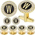 HAWSON 18K Gold Tone Initial Cufflinks for Men with Tuxedo Studs - Gift Boxed, Stylish Men's Jewelry Accessories for Weddings, Birthdays, Anniversaries, Father's Day
